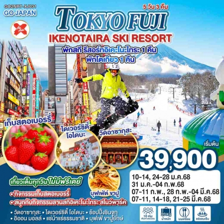 ทัวร์ญี่ปุ่น AJP75-15 TOKYO FUJI IKENOTAIRA SKI RESORT NRT-XJ031 (210368)