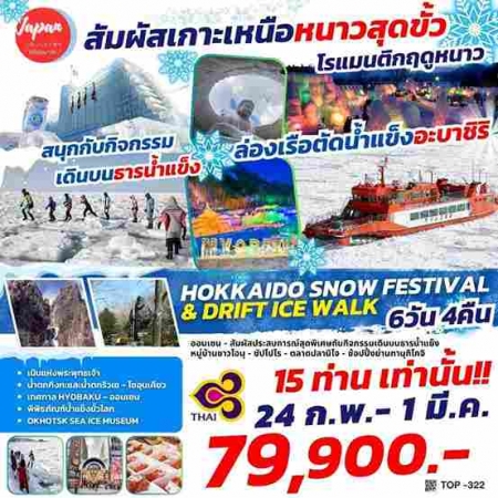 ทัวร์ญี่ปุ่น AJP61-33  HOKKAIDO SNOW FESTIVAL DRIFT ICE WALK TOP322 (240268)